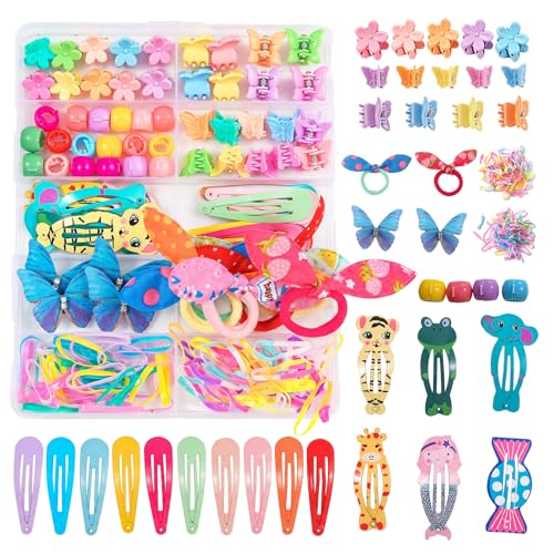 Rosvia Hair Accessories for Girls, 232 Pcs Mini Hair Clips Set with Small Claw Clips Elastic Hair Ties Rubber Bands Butterfly Hair Clips with Organizer Box for Toddler, Kids
