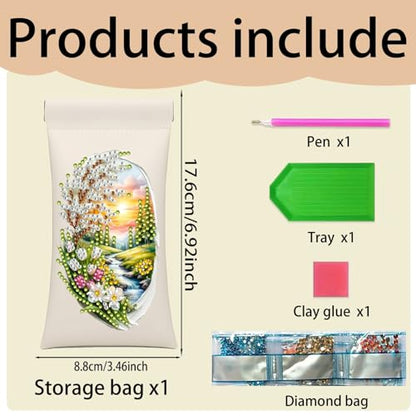Diamond Art Painting Eye Glass Bag PU Sunglasses Glasses Storage Bag Built-in Glasses Cloth Press Automatic Closure - color: Landscape