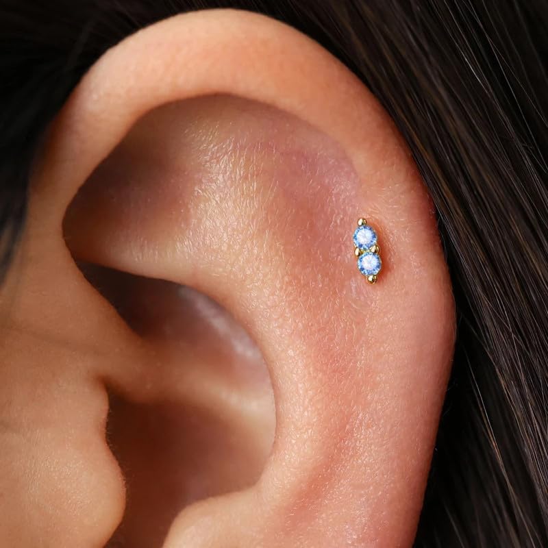 2 Pairs 20G/18G/16G Dainty Stud Earrings, Cubic Zirconia Screw Flat Back Drop Earrings & Tiny Birthstone Dangle Earrings - color: Duo- (January)- Garnet &CZ