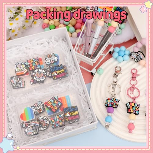 12pcs Inspirational Silicone Focal Beads for Pens | Focal Beads for Keychain Making,Pens,Bracelet,Necklace Crafts,Bulk Silicone Beads for DIY（Inspirational Style） - color: Inspirational Style