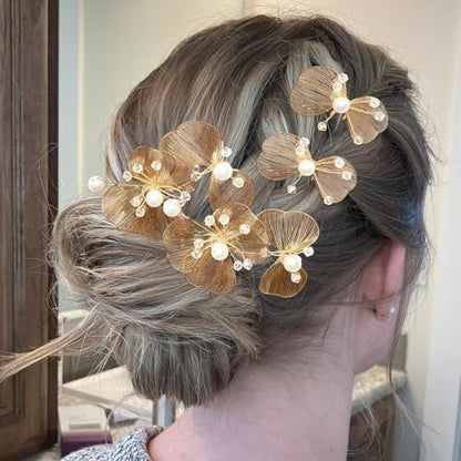 Bridal Hair Pins 4pcs Wedding Pearl Metal Flower Hair Pieces Accessories for Women Girls