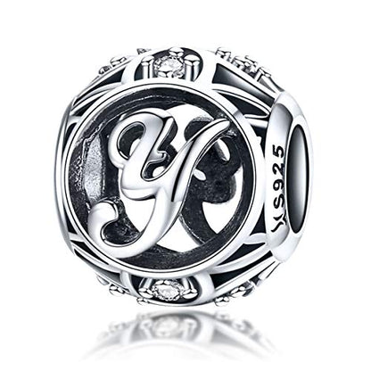 Letter Charms 925 Sterling Silver Initial A-Z Bead Charms | For Bracelets Necklaces, Hypoallergenic,Cubic Zirconia Alphabet Beads, Personalized Gifts for Women - color: Y