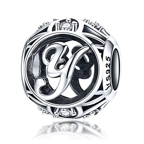 Letter Charms 925 Sterling Silver Initial A-Z Bead Charms | For Bracelets Necklaces, Hypoallergenic,Cubic Zirconia Alphabet Beads, Personalized Gifts for Women - color: Y