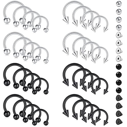 D.Bella 16G 14G Horseshoe Rings Surgical Steel Nose Septum Horseshoe Hoop Earring Eyebrow Tragus Lip Rings Daith Helix Piercing Jewelry for Women Men 6-12mm Smily Piercing Jewelry - color: 14g-silver-black