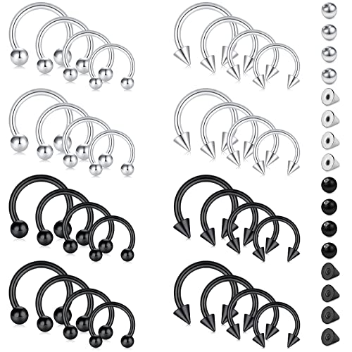 D.Bella 16G 14G Horseshoe Rings Surgical Steel Nose Septum Horseshoe Hoop Earring Eyebrow Tragus Lip Rings Daith Helix Piercing Jewelry for Women Men 6-12mm Smily Piercing Jewelry - color: 16g-silver-black