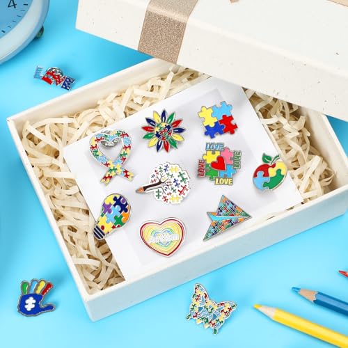 SANNIX 60Pcs Autism Awareness Pins, Autism Lapel Pin Autism Puzzle Enamel Brooch Badge fo Autism Awareness Support Events Clothing Bag Hat Accessories, 30 Styles - style: Autism Awareness