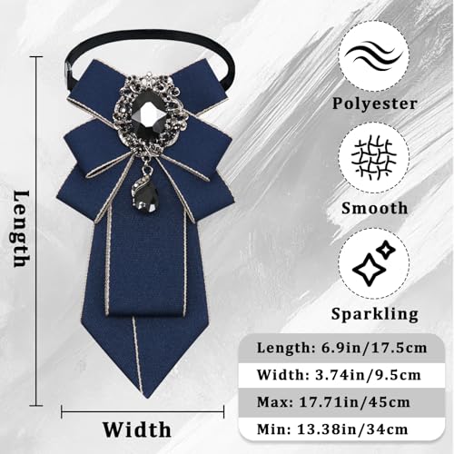 Big Crystal Bow Ties for Men Pre-tied Women Bowtie | Sparkly Laege Rhinestone, Eye-catching Edges, Adjusatble Strap, Polyester Fabric, 6.9"×3.7", Suitable for Suit Wedding Prom - color: Navy Blue