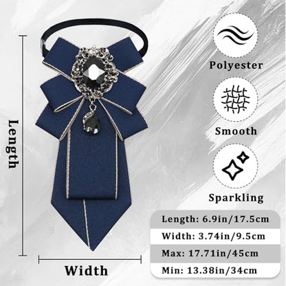Big Crystal Bow Ties for Men Pre-tied Women Bowtie | Sparkly Laege Rhinestone, Eye-catching Edges, Adjusatble Strap, Polyester Fabric, 6.9"×3.7", Suitable for Suit Wedding Prom - color: Navy Blue