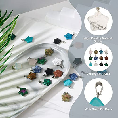 24pcs Star Shaped Stone Pendants 12 Styles Natural & Synthetic Gemstone Charms Mixed Healing Chakra Crystal Pendant for Stone Jewelry - color: 1-Mixed Color-Star-12 Styles