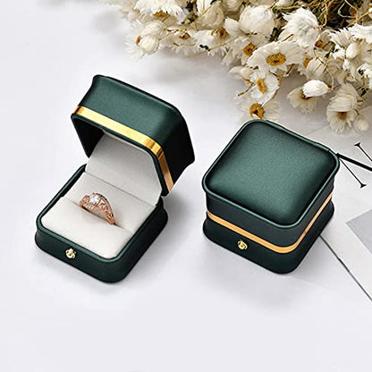 MY MIRONEY PU Leather Ring Box, Blackish Green | Jewelry Gift Case Ring Storage Case for Proposal, Engagement, Wedding (2.28" x 2.28" x 1.97") - style: Ring Box(Type A); Blackish Green