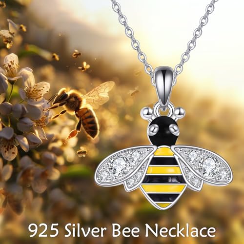 VONALA Gold Bee Pendant Necklace 925 Sterling Silver Bumblebee Jewelry Birthday Gifts for Women Daughter - style: Cute Bee