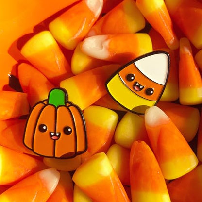 Enamel Pin for Backpack, Bag, Lapel, Kawaii Button Collector - style: Candy Corn & Pumpkin Candy