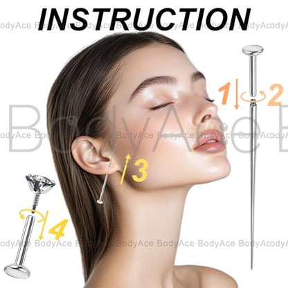 20G Internal Thread Cartilage Earrings Studs Surgical Steel Nose Rings Stud | Flat Back Stud Piercing Jewelry for Tragus/Helix/Conch/Medusa/Lip/Labret - color: BL:10mm;CZ:2.5mm