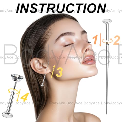 20G Internal Thread Cartilage Earrings Studs Surgical Steel Nose Rings Stud | Flat Back Stud Piercing Jewelry for Tragus/Helix/Conch/Medusa/Lip/Labret - color: BL:10mm;CZ:3mm