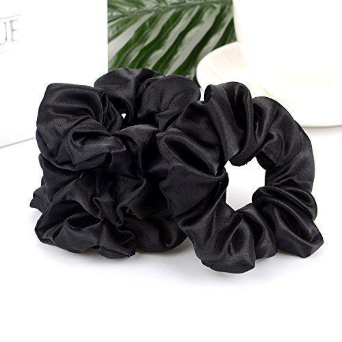 10 Pieces Satin Scrunchies Hair Elastic Bands Solid Hair Ties for Sleep Small Elastic Bobbles Women and Girls Headdress Accessories Decorations(Black)