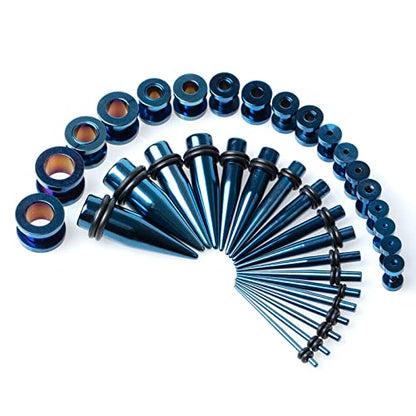 36pcs Ear Stretching Kit 14G-00G Surgical Steel Tapers Tunnels Gauges Set for Starter Women Men Expanders Body Piercing Jewelry… - color: Blue