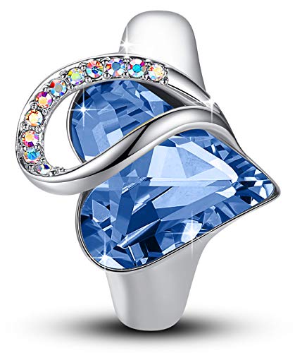 Leafael Infinity Love Women's Adjustable Crystal Heart Ring with Birthstone Crystals Healing Stones, Jewelry Gifts for Women, Birthdays Valentine's Day, Silver-Tone, Open End, Size 6.5-8 - color: 06-March & December-Honesty-Denim Blue