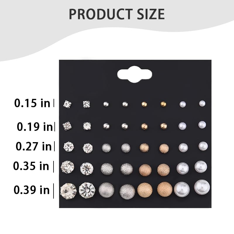 Pearl Stud Earrings for Women Elegant Trendy Round Cubic Zirconia Earrings Studs Pearl Cz Studs Earring for Women - color: black