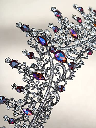 SWEETV Crystal Wedding Tiara for Women, Royal Queen Crown Headband, Rhinestone Princess Hair Accessories for Prom Birthday - color: 4.Blue + Black Gray
