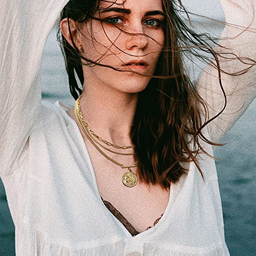 LANE WOODS Gold Plated Layered Necklace for Women, Pendant Choker | Adjustable multilayer chain, pendant and choker-style layers, coordinated stacked look for daily wear and gifting