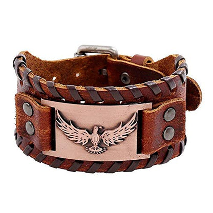 GelConnie Viking Bracelet Punk Leather Cuff Bracelet Gothic Leather Wristband Bracelet with Nordic Amulet Scandinavian Talisman Celtic Pagan Jewelry - color: Brown Eagle