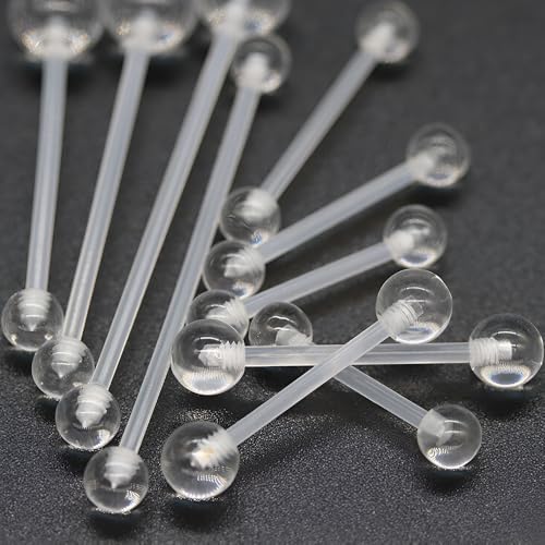 Clear Barbell Piercing Set for Women Men 14 G Acrylic Tongue Piercings Retainers Bars Kit Long Hypoallergenic Belly Button Ring Plastic Nipple Rings Jewellery Cute Body Jewelry 12 pcs - size: 1.6*12+5
