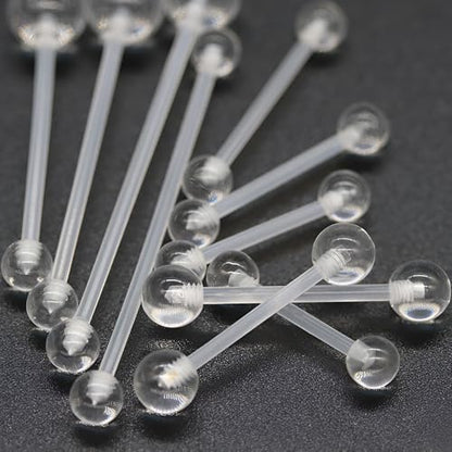 Clear Barbell Piercing Set for Women Men 14 G Acrylic Tongue Piercings Retainers Bars Kit Long Hypoallergenic Belly Button Ring Plastic Nipple Rings Jewellery Cute Body Jewelry 12 pcs - size: 1.6*25+5