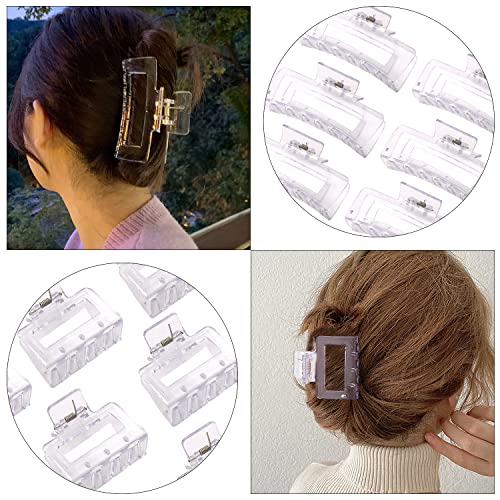 12 Pack Clear Square Claw Clips, Big and Small Neutral Rectangle Hair Claw Clips, Non-slip Matte Large Hair Clips for Women,Strong Hold jaw clip for Thick Thin Hair - color: Mixed Clear