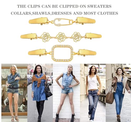 Vintage Sweater Clips Shawl Dresses Shirt Clips Retro Cardigan Collar Chain Clips Brooch Pins for Women - style: Style 9