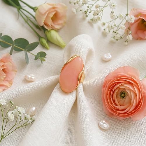 Colorful Chunky Statement Ring for Women Large Oval Acrylic Ring Boho Geometric Finger Ring Summer Beach Jewelry Gifts - color: Pink