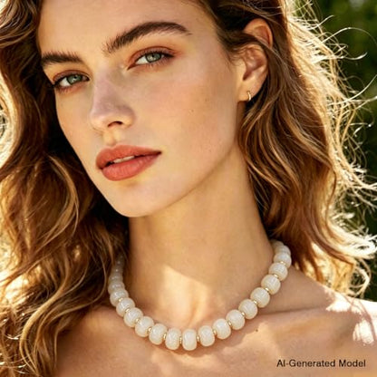 Colorful Chunky Resin Beaded Choker Necklaces for Women | Multicolor Beads, Sturdy Metal Chain, Adjustable, Detachable, Lightweight, Summer Beach Boho, Trendy Statement Jewelry Gift - color: Cream
