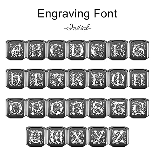 INBLUE Personalized Engraved Initial Monogram Signet Rings for Man Women Stainless Steel Rings Customize Jewelry with Ring Size Adjuster - color: Black: Initial