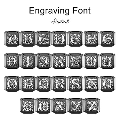 INBLUE Personalized Engraved Initial Monogram Signet Rings for Man Women Stainless Steel Rings Customize Jewelry with Ring Size Adjuster - color: Black: Initial