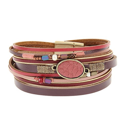GelConnie Leather Cuff Bracelet Baroque Pearl Wrap Bracelet Gorgeous Gold Tube Bangle Boho Bracelet Bohemian Wristband Jewelry Gift for Women Wife - color: Boho Wristband Bangle