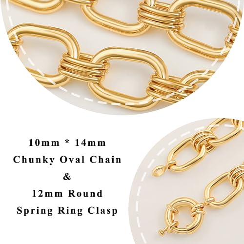 Aobei Pearl 18K Gold Plated Paperclip Chain Choker Satellite Chain Freshwater Cultured Biwa Pearl Pendant Necklace Dainty Turquoise Jewelry for Women - color: Chunky Oval Chain
