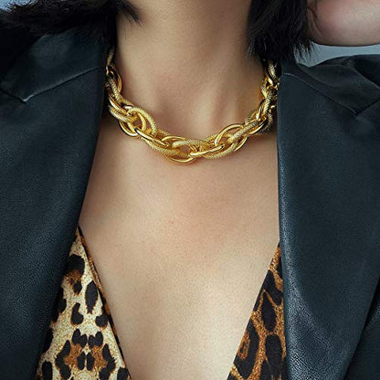 Asphire Punk Twist Rope Choker Necklace Gold Chunky Carved Link Chain Statement Necklace Boho Twist Necklace Jewelry Gift for Women