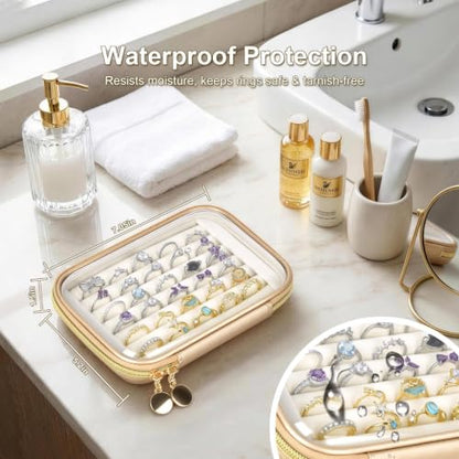 PAIYULE Ring Organizer Box with Clear Top for 30+ Pcs, 6-Row Velvet Display | 6-Row Velvet Insert, Holds 30+ Rings, EVA Hard Shell, Case Only, For Vanity Display & Travel, Rose Gold - color: Rose Glod