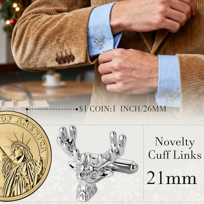 HAWSON Various Unique Cuff Links Mens, Animal/Tactical/Music/Holiday/Cufflinks, Themed Wedding Dinner Party Gift Suit Accessories - style: Deer Head