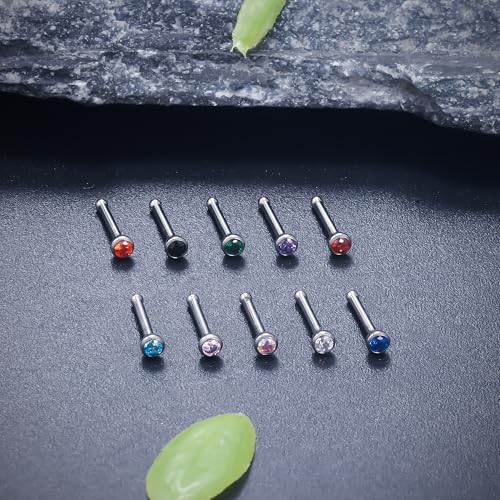 Ruifan ASTM F136 Titanium Nose Rings 18G 20G 22G Jeweled Mix Color Cubic Zirconia Nose Studs Ring Screw L-Shaped Bone Hypoallergenic Body Piercing Jewelry for Women 1.5mm 2mm 2.5mm 3mm 10PCS - style: Bone:22G(0.6mm)-2mm CZ