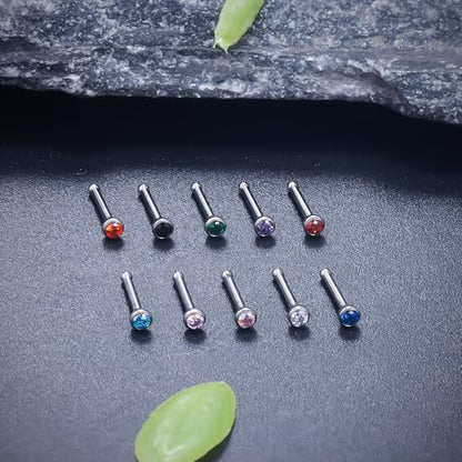 Ruifan ASTM F136 Titanium Nose Rings 18G 20G 22G Jeweled Mix Color Cubic Zirconia Nose Studs Ring Screw L-Shaped Bone Hypoallergenic Body Piercing Jewelry for Women 1.5mm 2mm 2.5mm 3mm 10PCS - style: Bone:18G(1.0mm)-2mm CZ