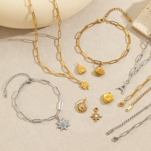 Swyabi 20 PCS Paperclip Necklace Bracelet Chains Bulk for Jewelry Making | 18K Stainless Steel, Gold Plated, Silver, with Extender, No Fade, No Rust, Adjustable, for Men Women DIY - color: 4x12mm Gold Silver
