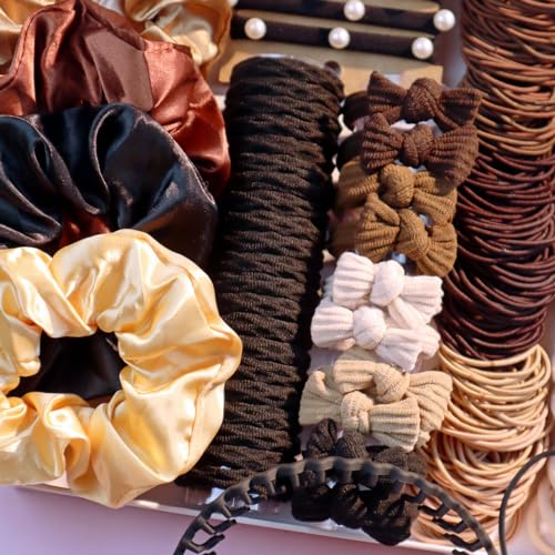 Hair Accessories Set for Women, Ponytail Holders, Hair Scrunchies, Hairbands, Scrunchy Hair Ties, Hair Styling Tool Set (1163PCS(brown) - color: 1163PCS(brown)