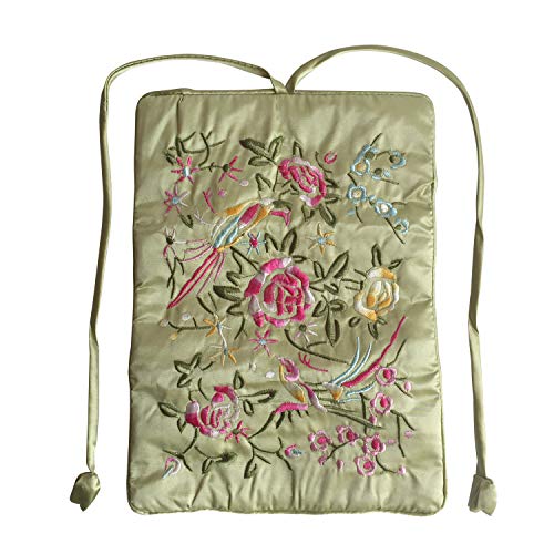 Travel Jewelry Roll Bag - Embroidered Brocade Pouch for Rings, Necklaces, Earrings, Bracelets | Lightweight & Tie Closur (Grass Green) - color: Grass Green