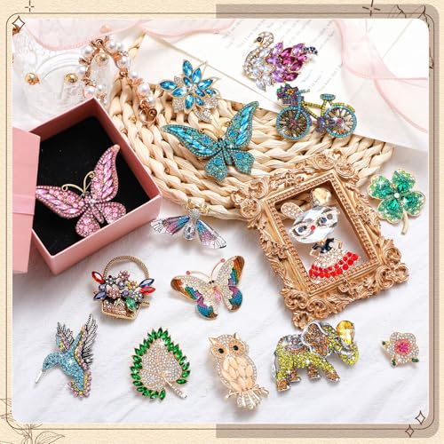 Sasylvia 16 Pcs Women Brooch Set Rhinestone Vintage Animal Insect Plant Pins Brooches Bulk for Christmas Women Girls Gifts - style: Beautiful