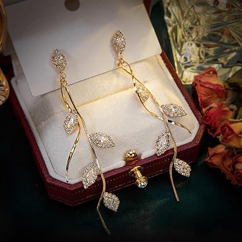 Crystal Wedding Earrings for Bridal Bridesmaid,Bride Drop Earrings Gold Chandelier Dangle Earrings for Women,Cubic Zirconia Rhinestone Dangling Earrings Prom Party Jewelry Gifts - color: Gold