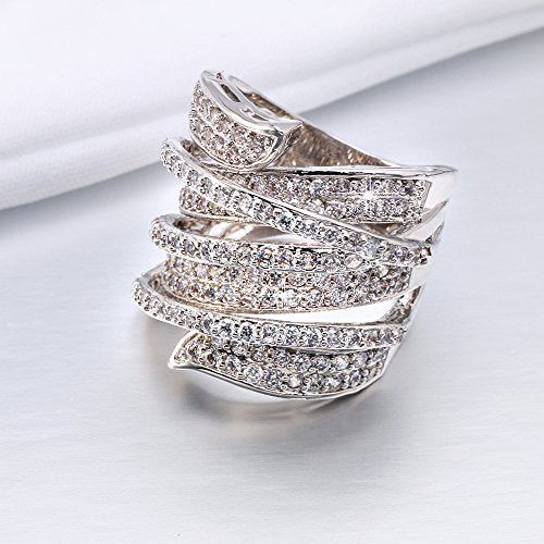 Jewelry Rhodium Plated Cubic Zirconia Wide Band Cocktail Ring