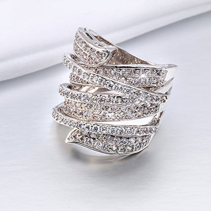 Jewelry Rhodium Plated Cubic Zirconia Wide Band Cocktail Ring