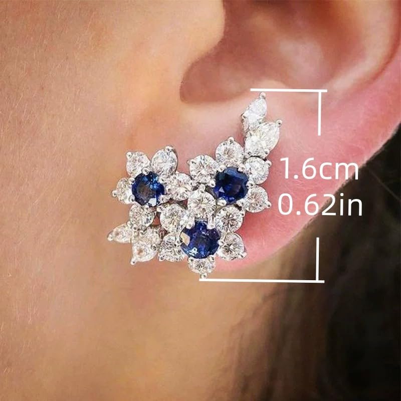 Exquisite Flower Blue Synthetic Gemstone Climber Stud Earrings for Women Wedding Party Earrings Jewelry - color: Silver