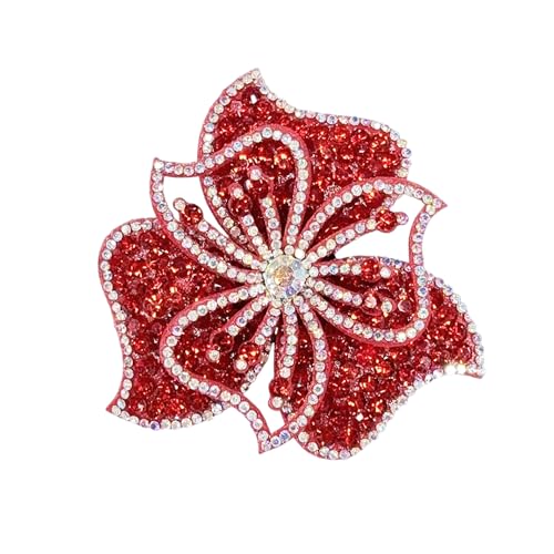 3.15" Bohemian Rhinestone Flower Brooch Pin for Women Laides Vintage Design Crystal Floral Brooches Lapel Pins Hair Clips for Clothes Elegant Wedding Christmas Party Dress Accessories Jewelry - color: Red