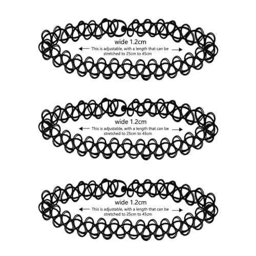 3PCS Black Tattoo Choker Necklace Rainbow Tattoo Chokers Gothic 90s Choker Necklace Purple Tattoo Choker and Pink Chokers 2000s Y2K Multicolour Collar Adjustable Stretchy Elastic Necklace Jewelry Gift for Women - color: 3PCS Black